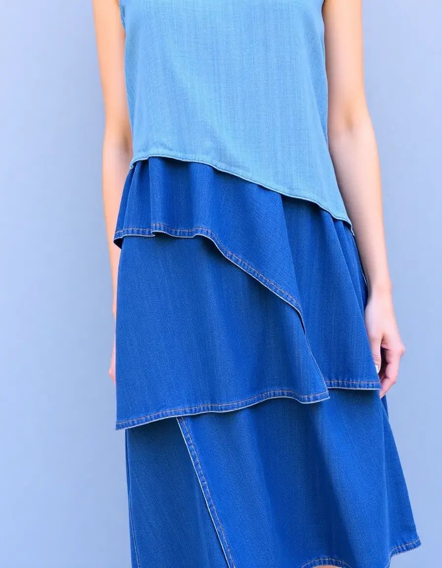Layered Denim Dress - Robe en jean à volants