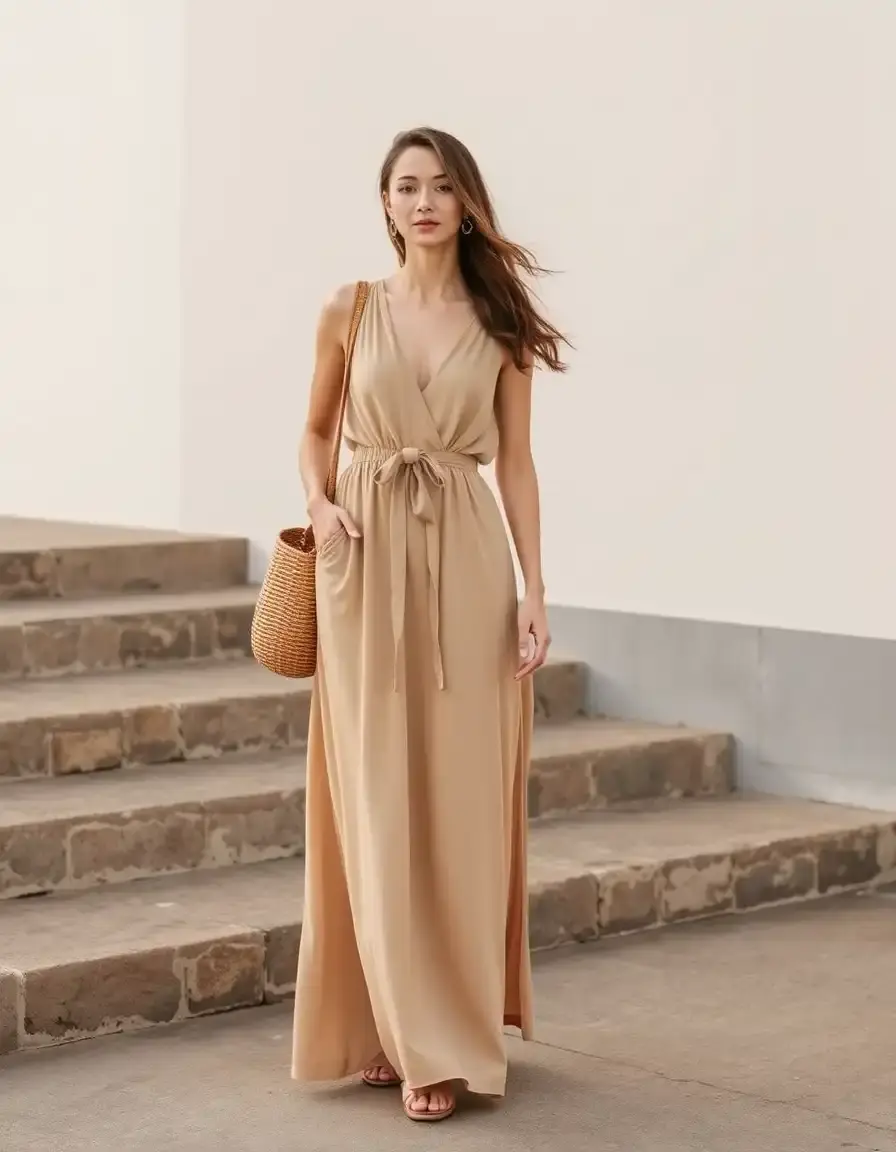 Neutral Beige Maxi Dress