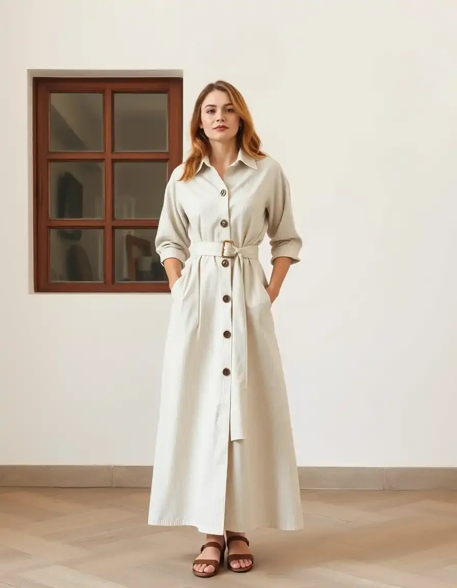 Button Long Chemisier Dress - Robe chemise longue classique