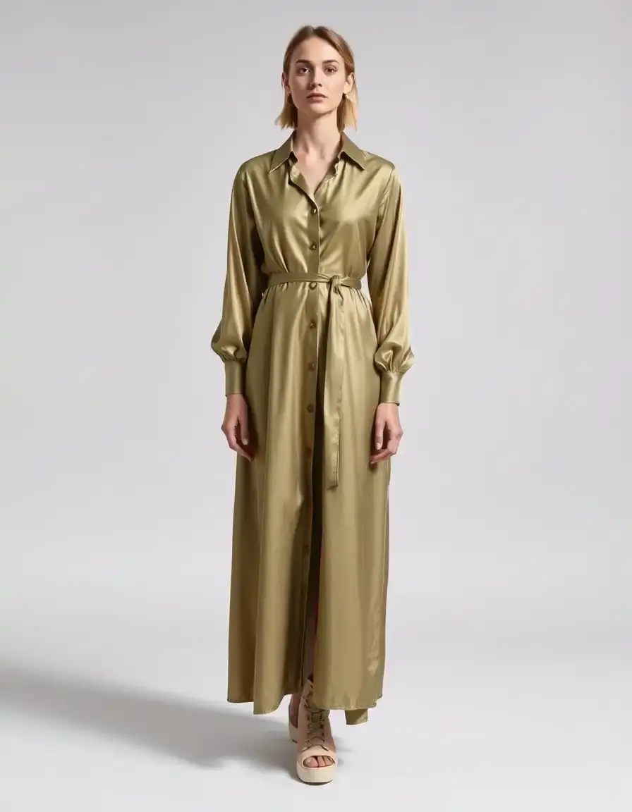 Silk Long Shirt Dress - Robe chemise longue aspect soie