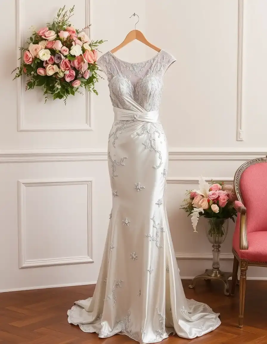 Robe mère de la mariée argentée élégante