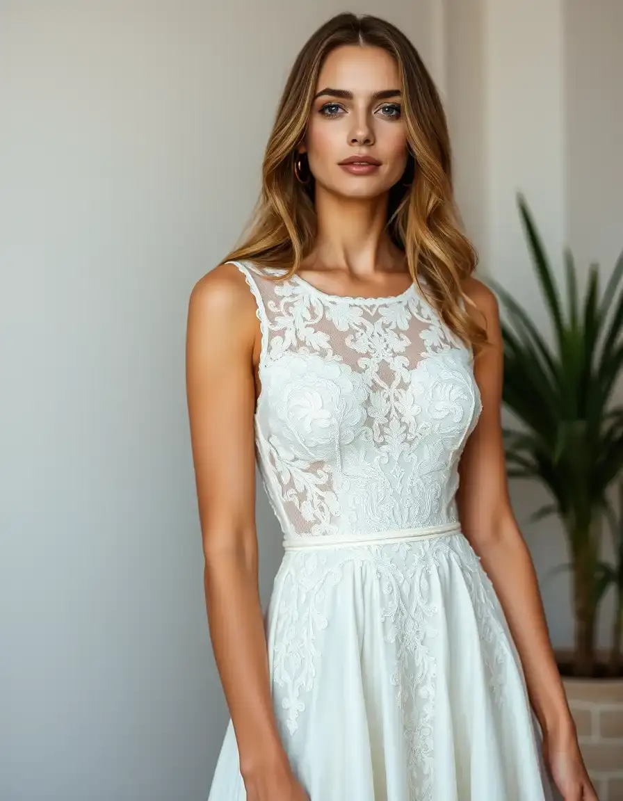 Intricate White Dentelle Dress - Robe dentelle blanche détaillée