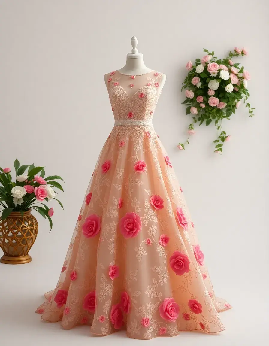 Floral Dentelle Gown - Robe de soirée longue dentelle florale