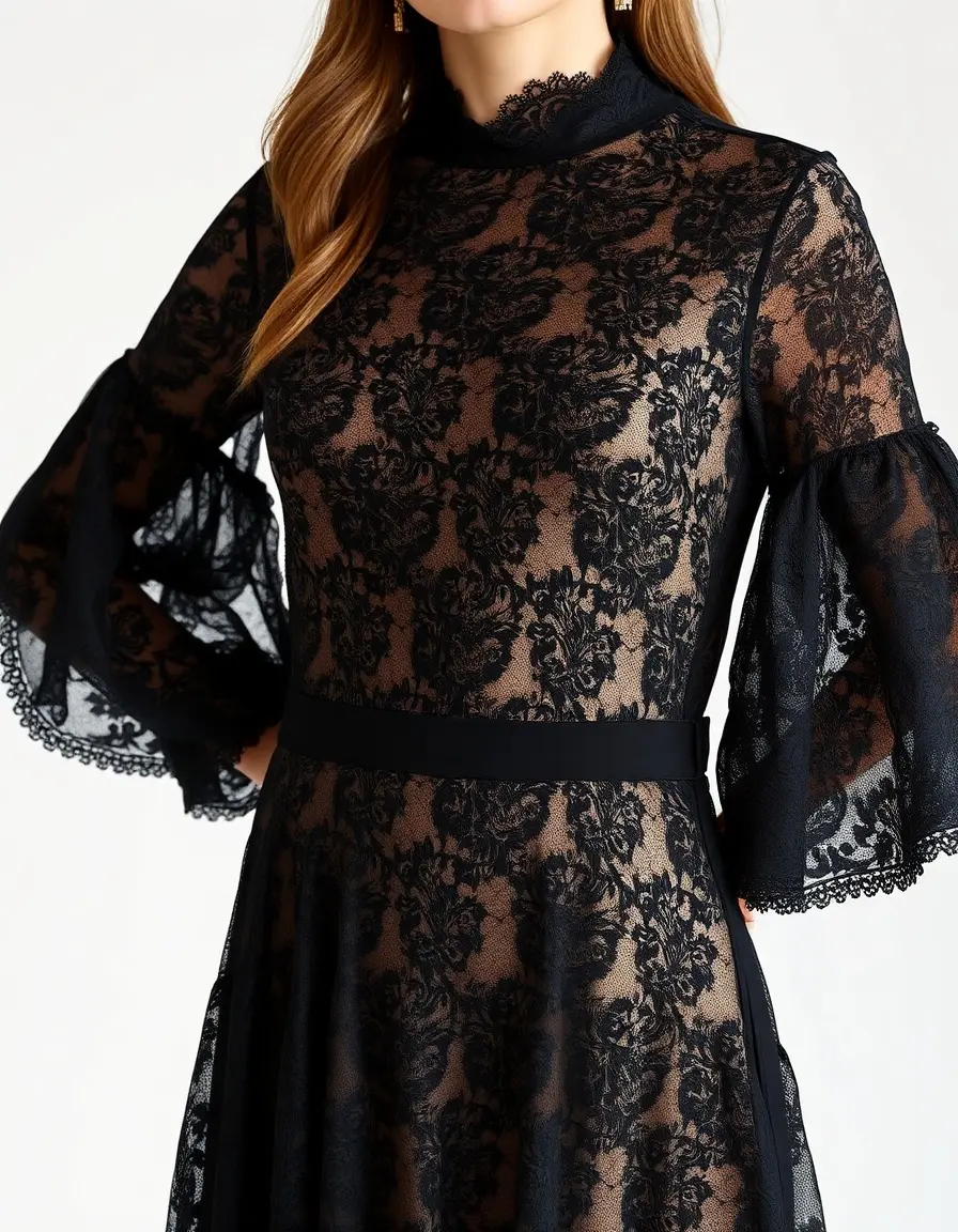 Robe noire en dentelle midi