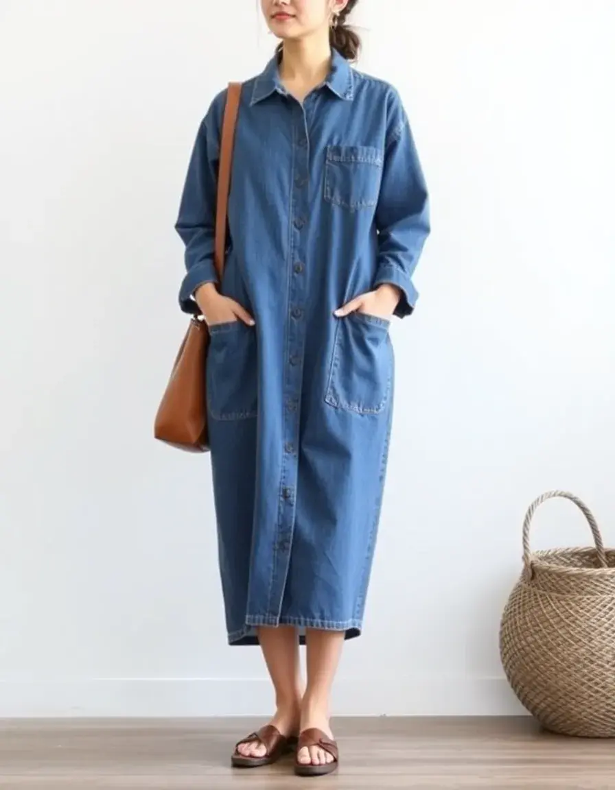 Robe chemise longue en denim avec poches