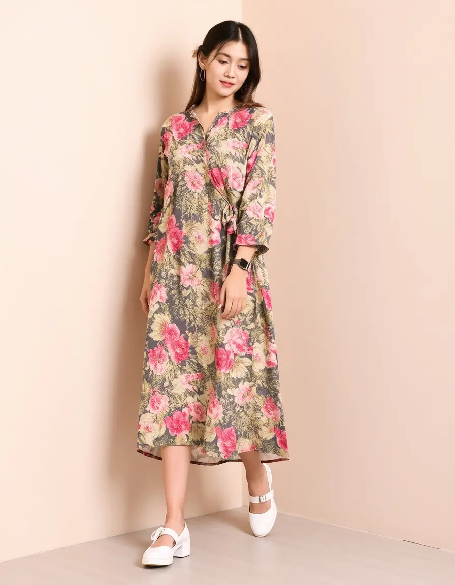 Longue chemise robe imprimé fleuri coloré