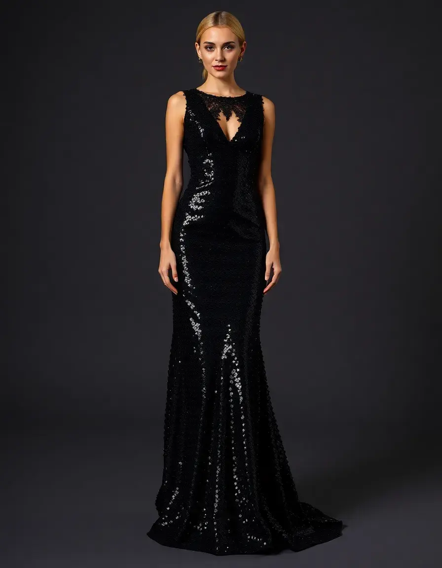 Sequin Long Evening Gown black sparkling
