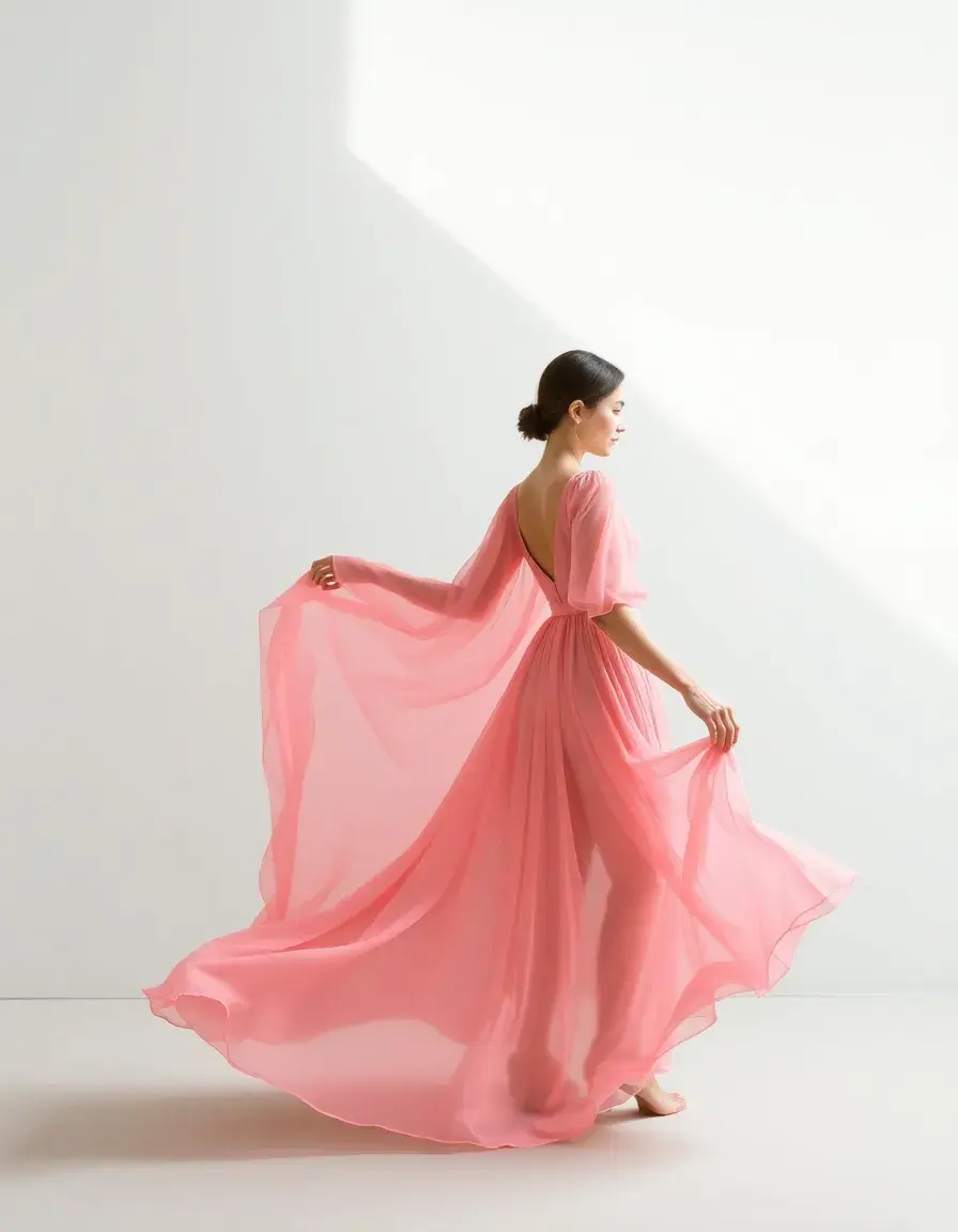 Chiffon Long Evening Dress pink flowy