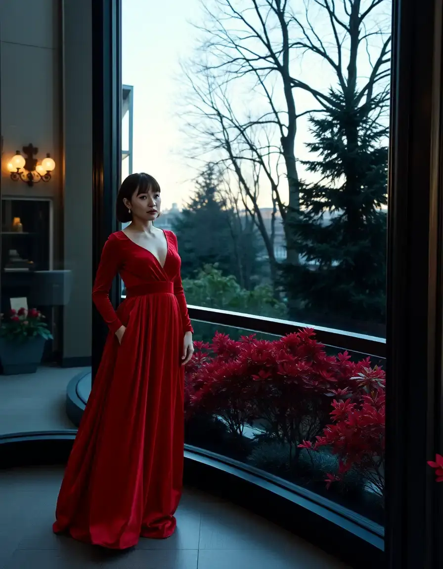 Velvet Long Evening Dress red plush