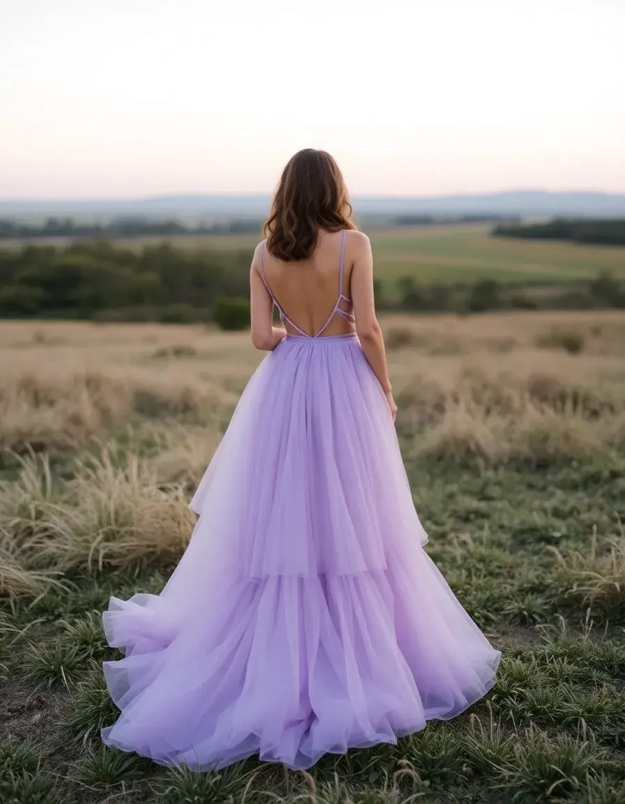 Tulle Long Evening Dress lavender layered