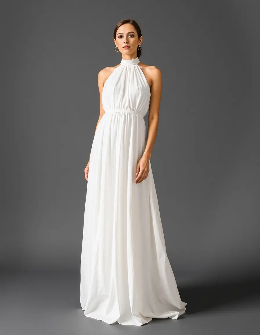 Halter Long Evening Dress white neck