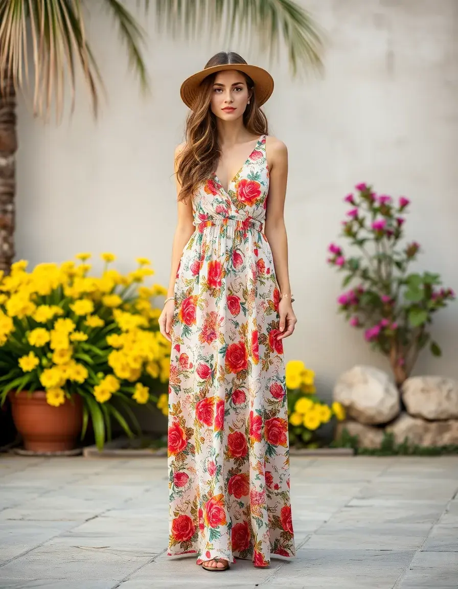 Longue robe fleur style bohème multicolore