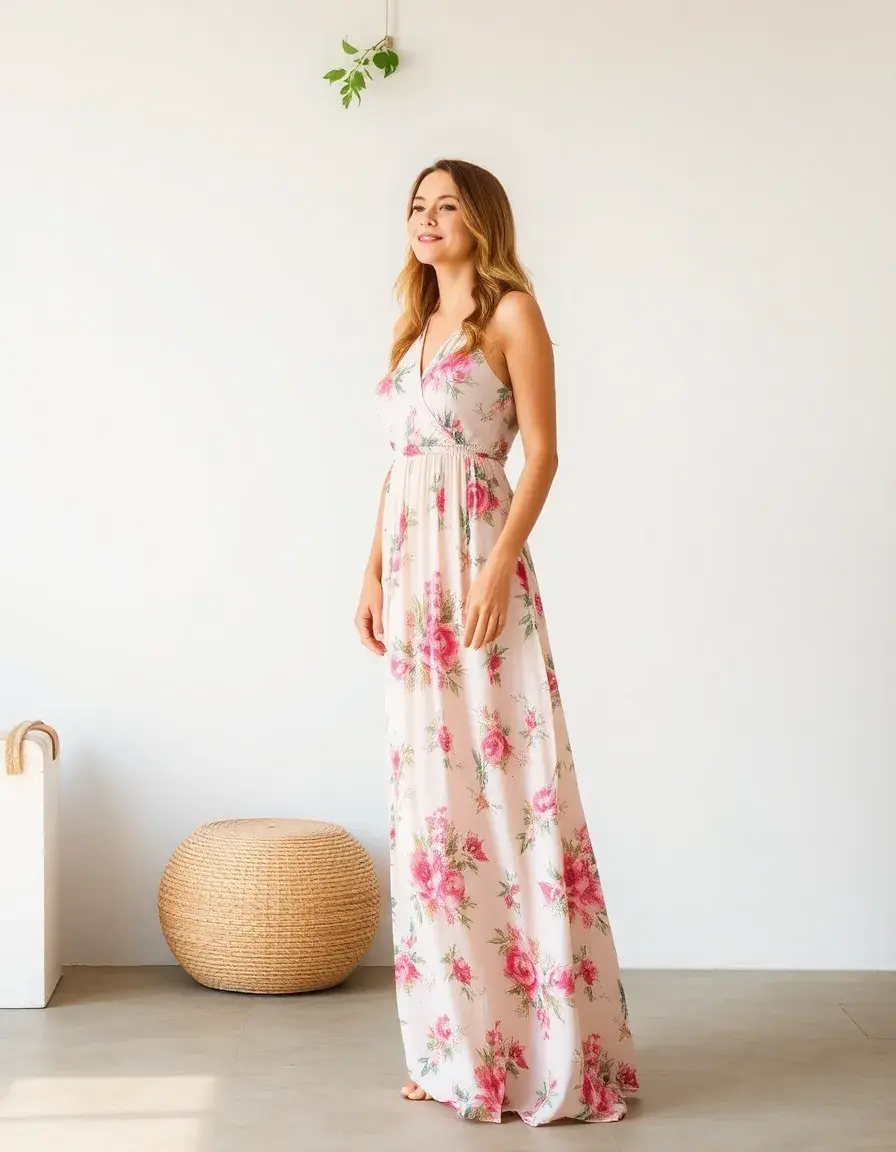 Robe longue fleurs couleurs pastel douces