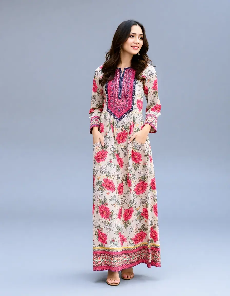 Longue robe fleur motifs ethniques