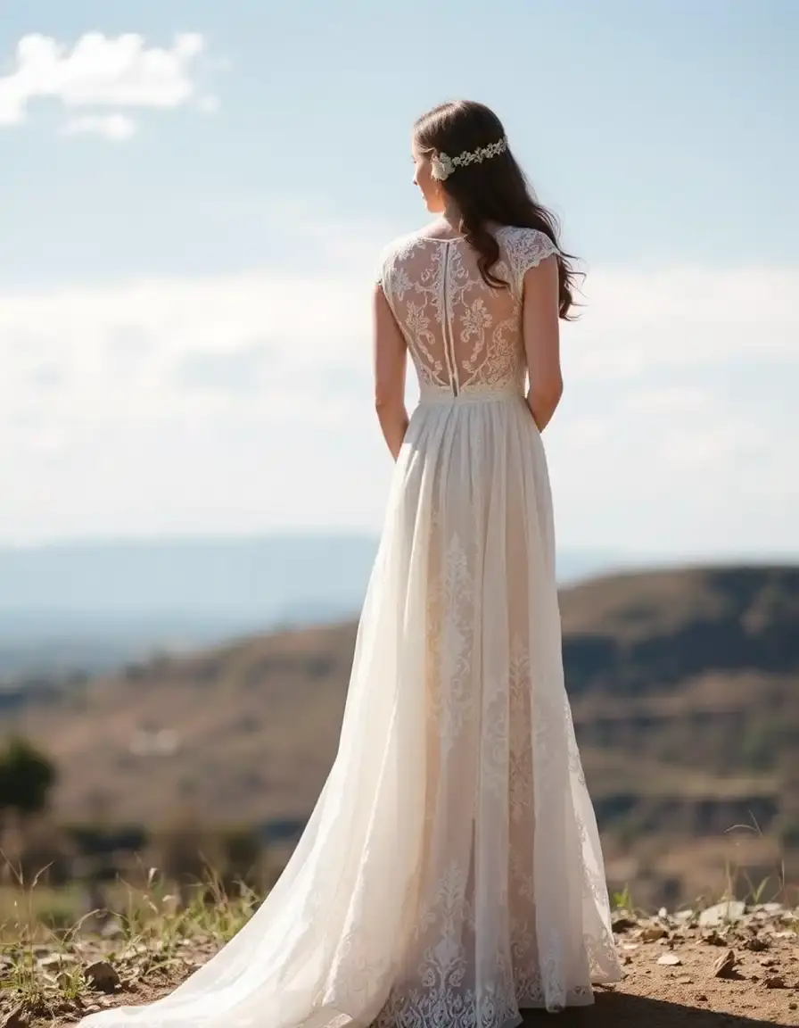 Longue robe mariage bohème en dentelle