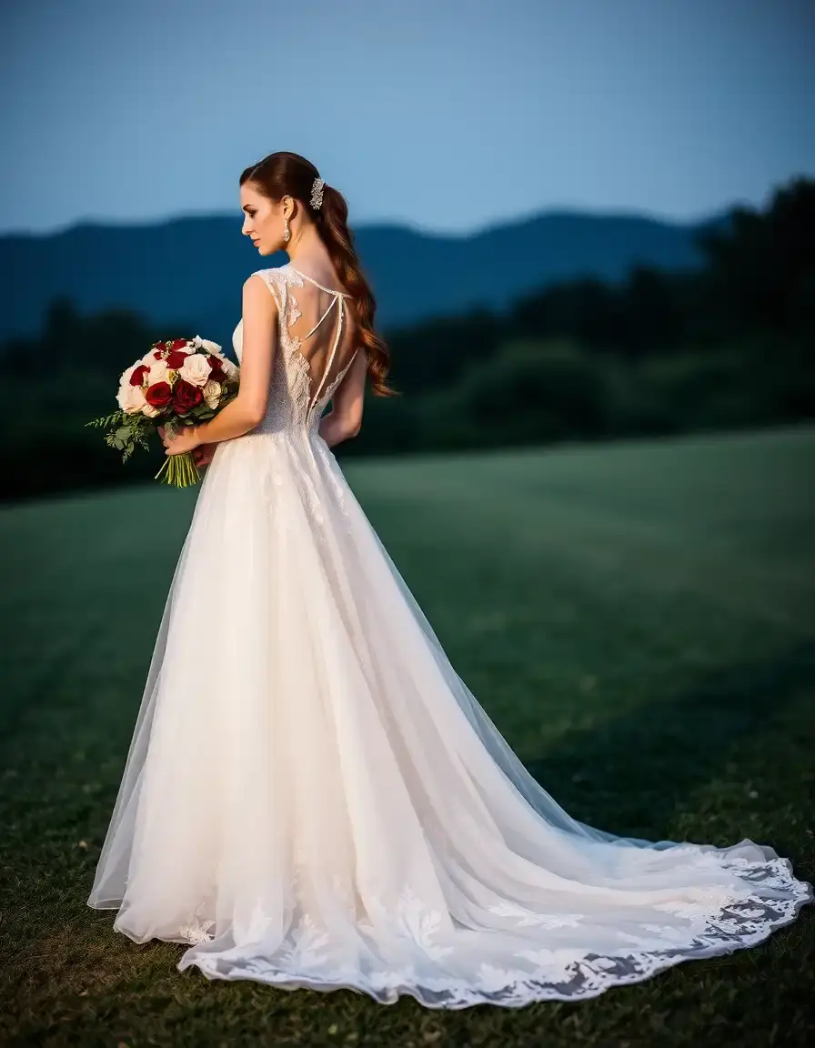 Robe longue mariage fleurs brodées