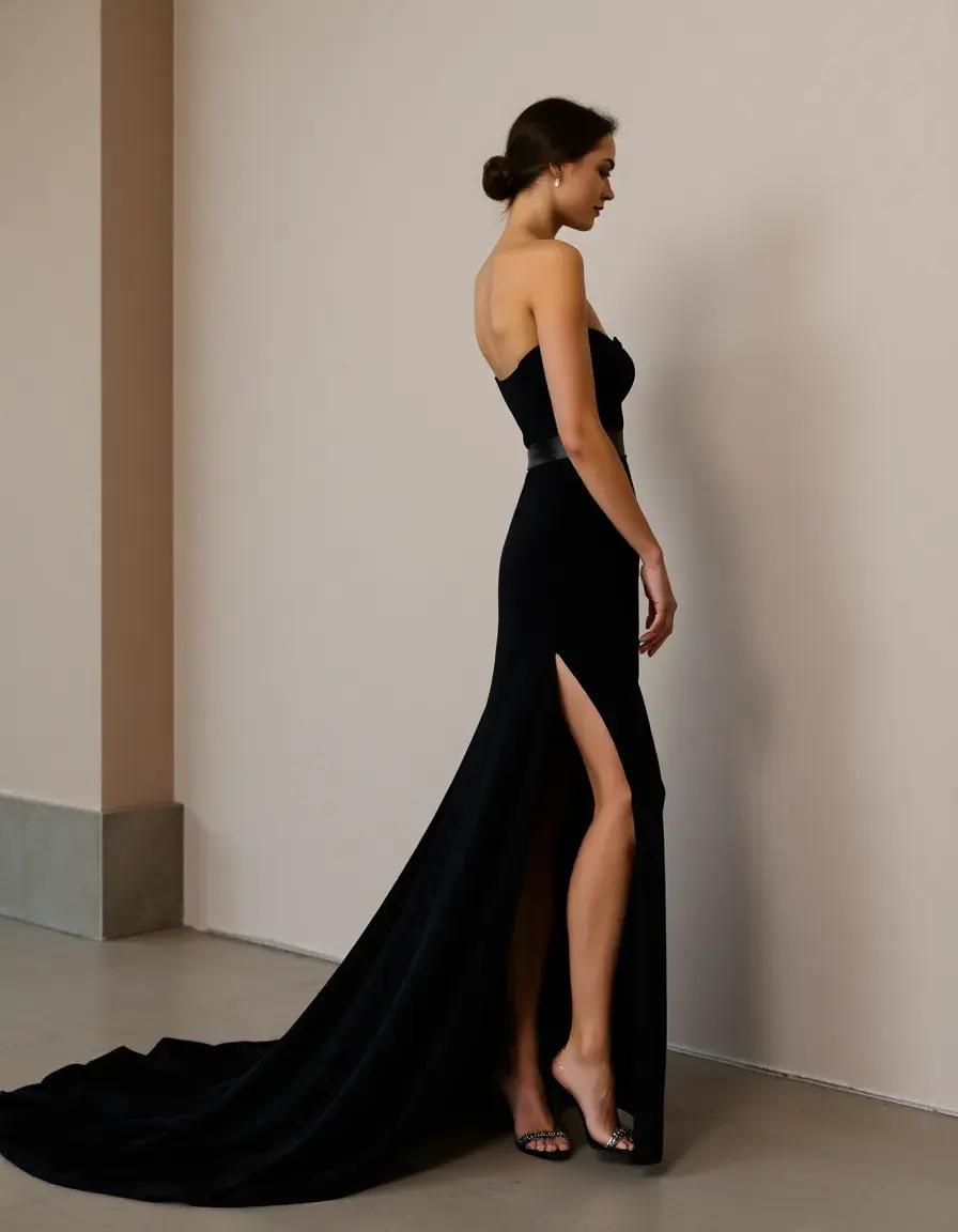 Evening Black Long Gown avec fente