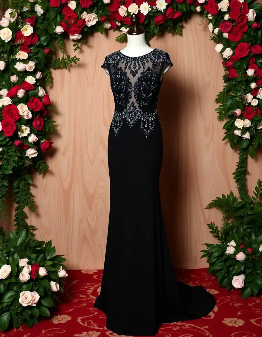 Formal Black Long Dress avec perles