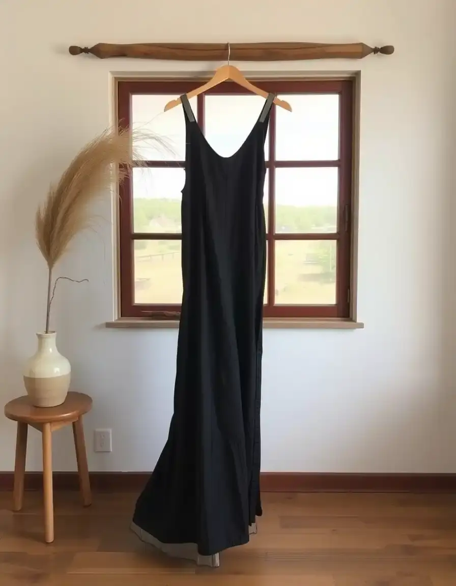 Summer Black Long Dress en lin
