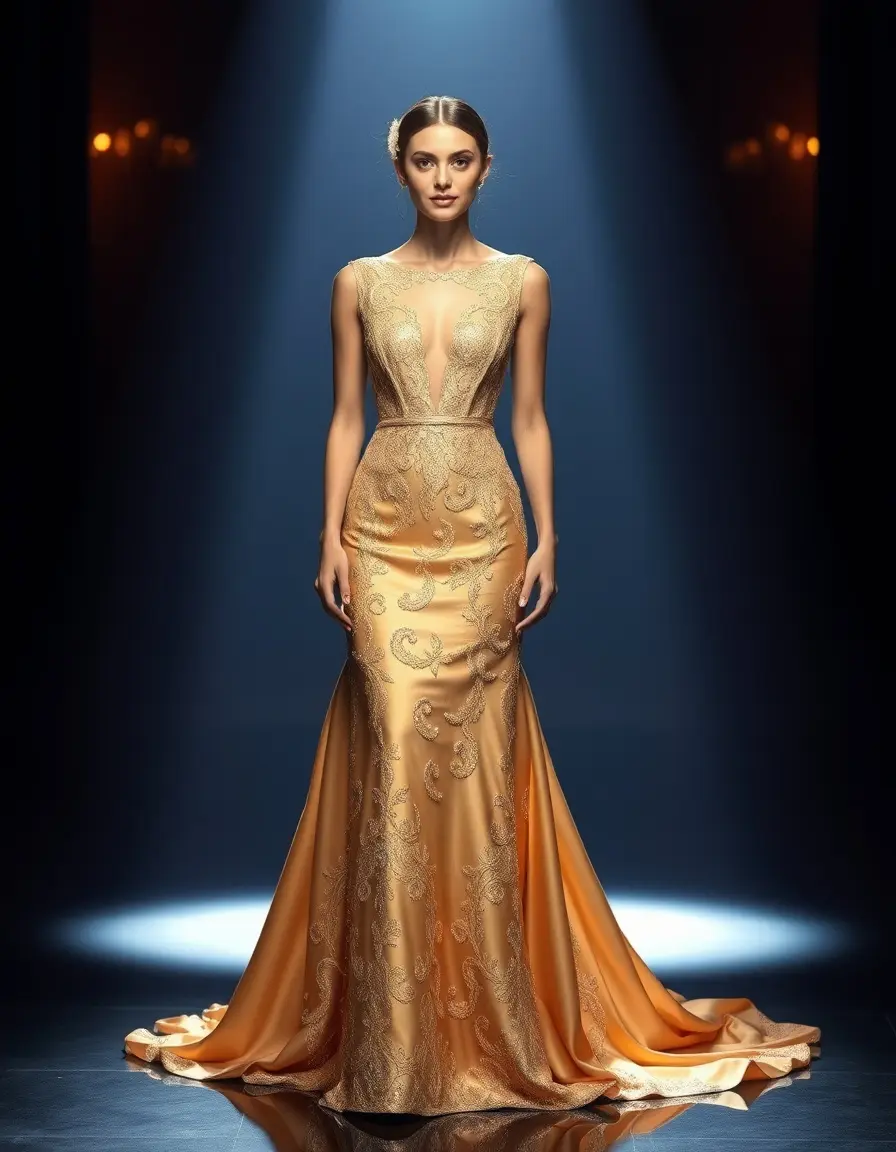Robe de soirée élégante dorée coupe sirène