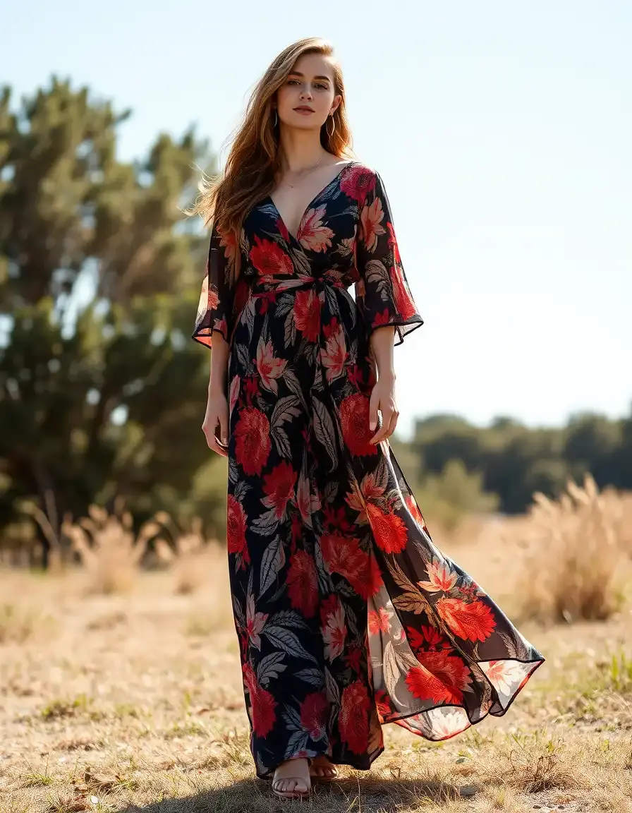 Robe longue de soirée à imprimés artistiques