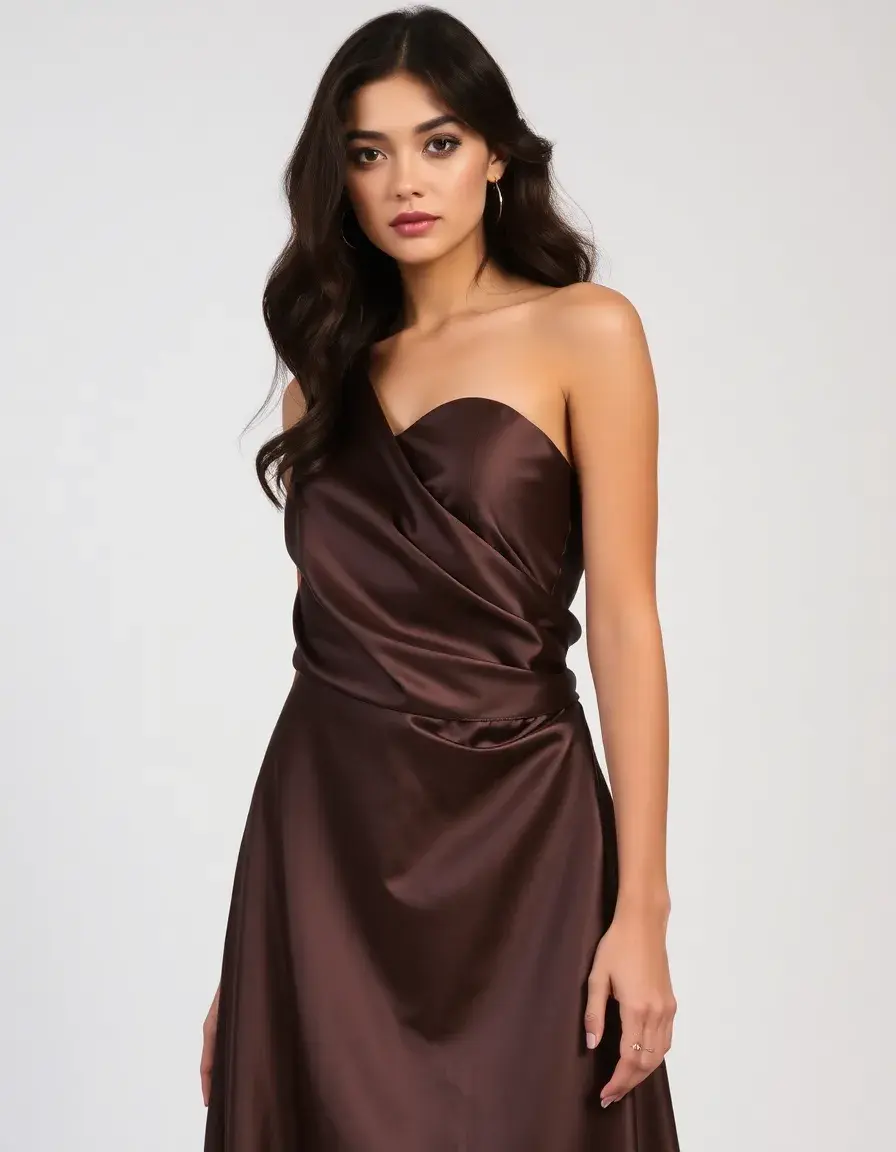 Robe de soirée en satin drapé bleu nuit