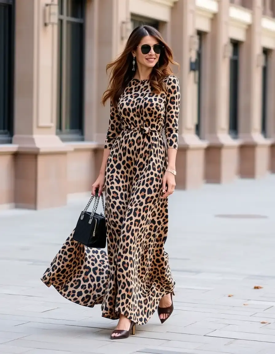 Robe maxi imprimé léopard longue et fluide