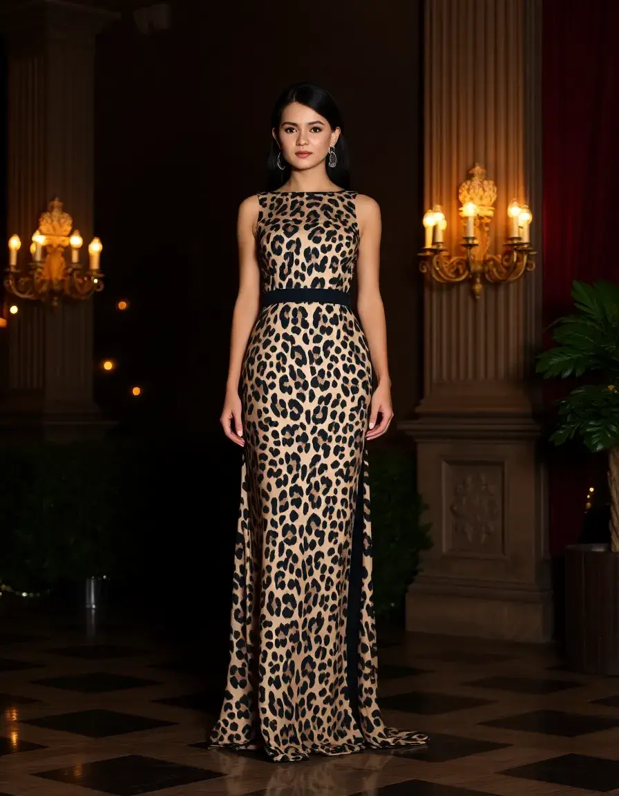 Robe de soirée longue et élégante léopard