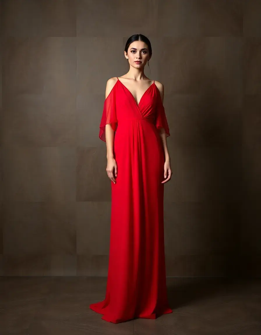 Chiffon Evening Dress - Robe de soirée mousseline rouge