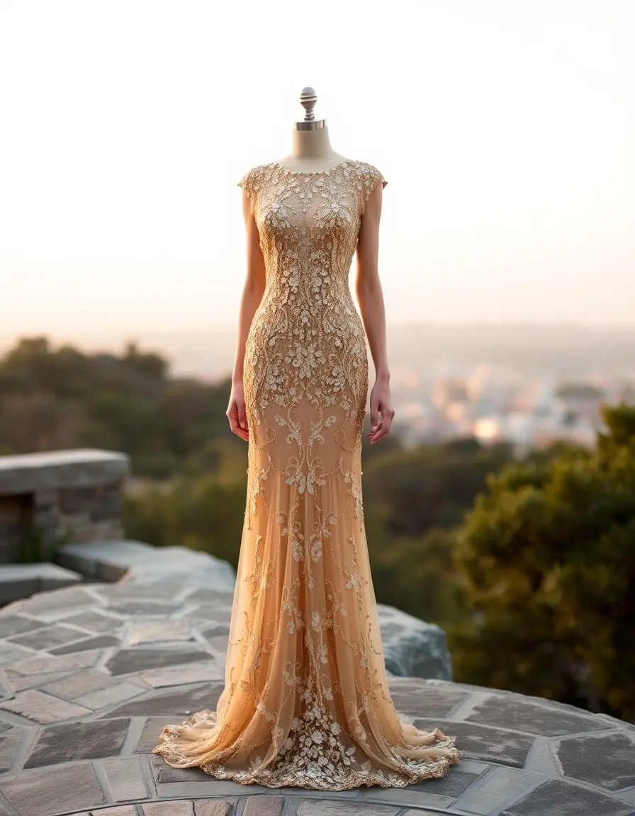 Beaded Evening Dress - Robe de soirée perles dorée