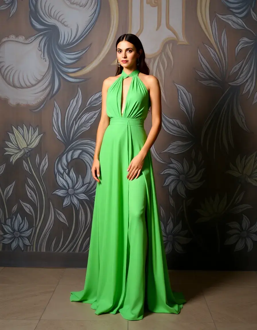 Halter Evening Dress - Robe de soirée col licou verte