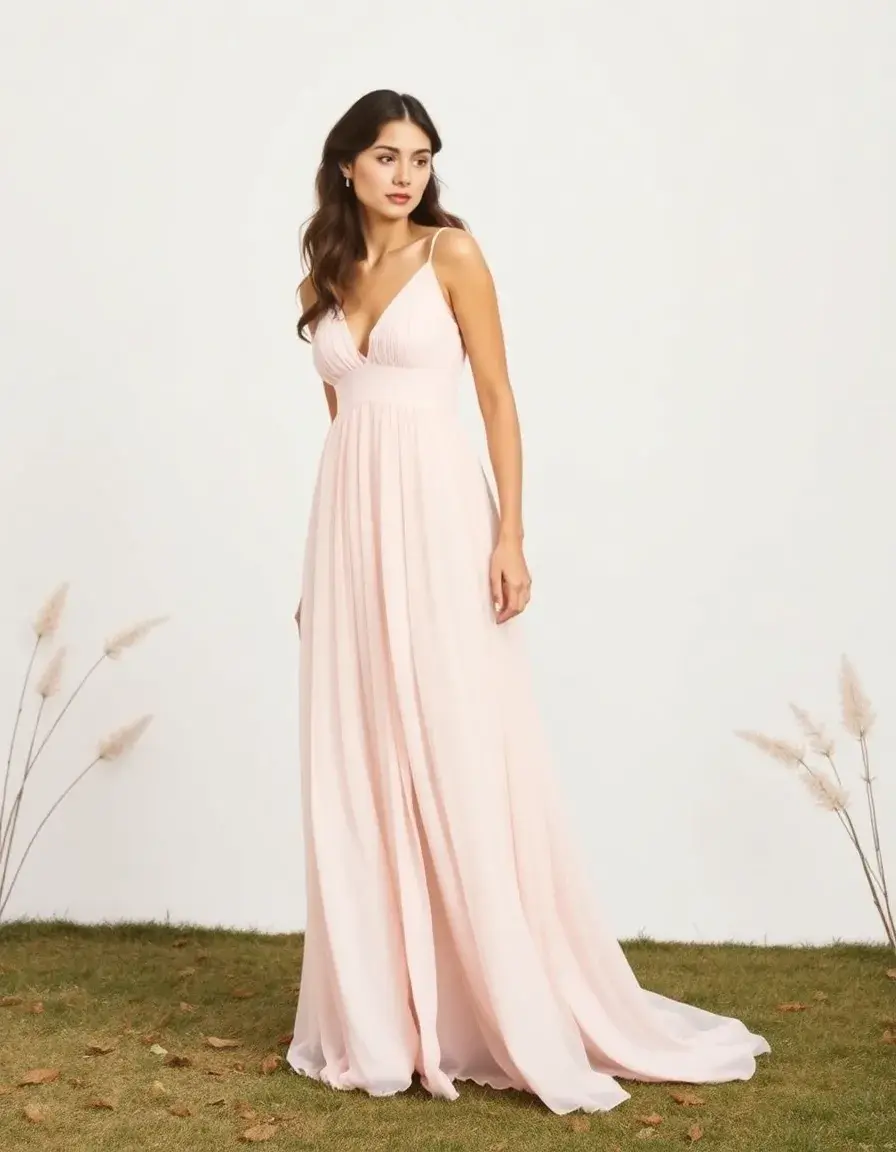 Mariage robe longue en mousseline pastel fluide