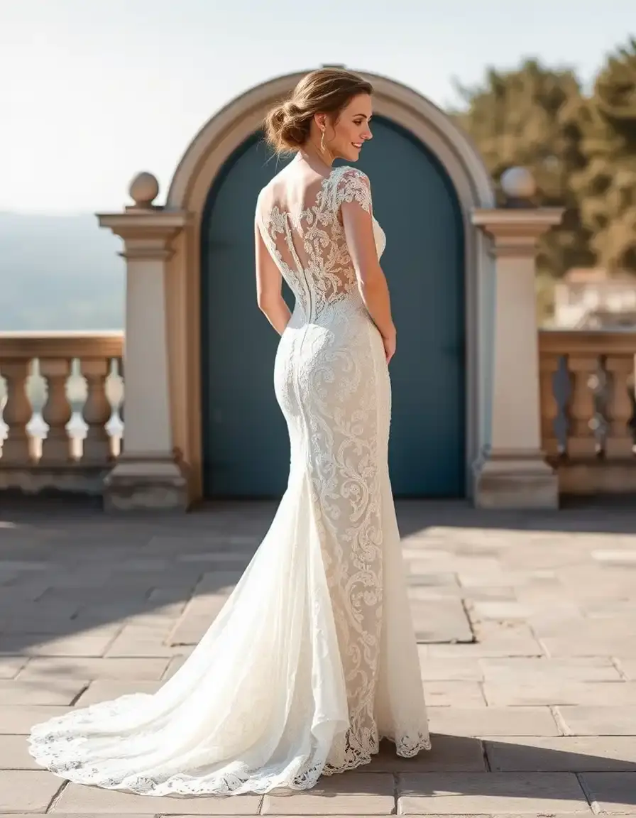 Robe longue mariage en dentelle détaillée chic