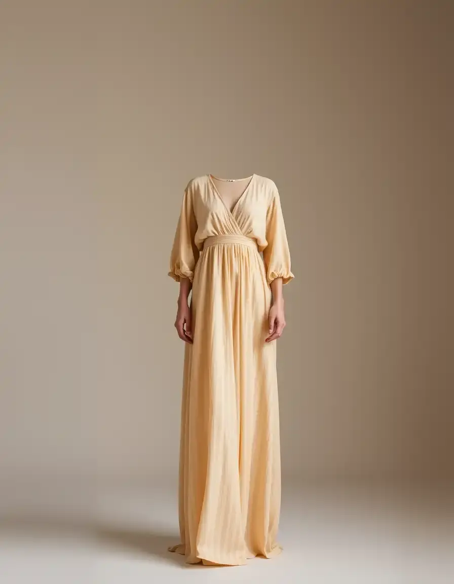Robe beige maxi avec manches longues fluide