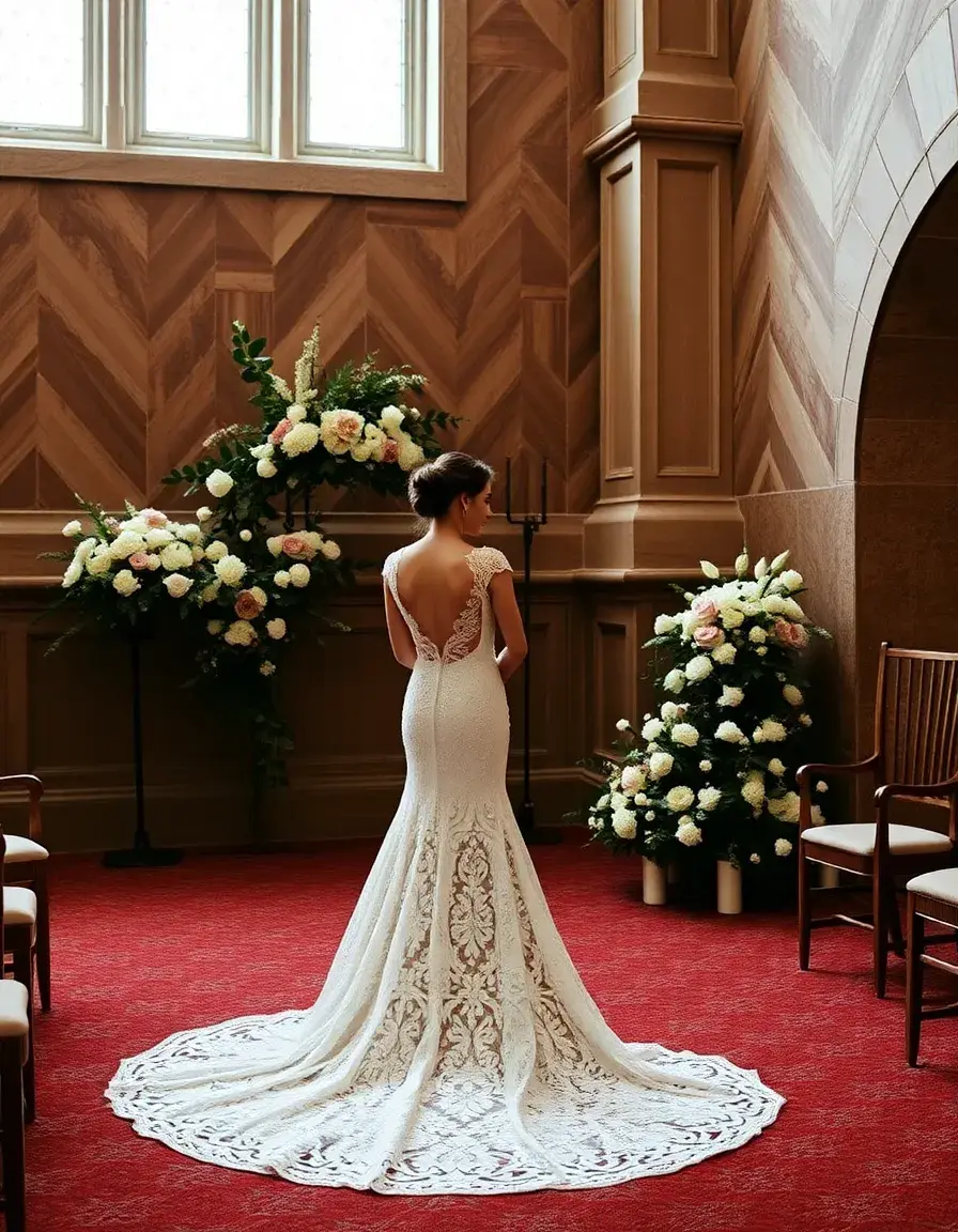 Robe longue de cérémonie en dentelle