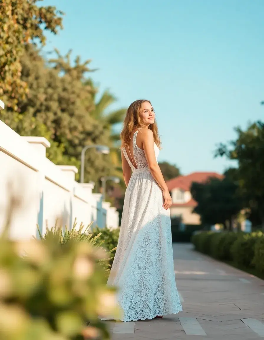 Robe maxi blanche en dentelle fluide