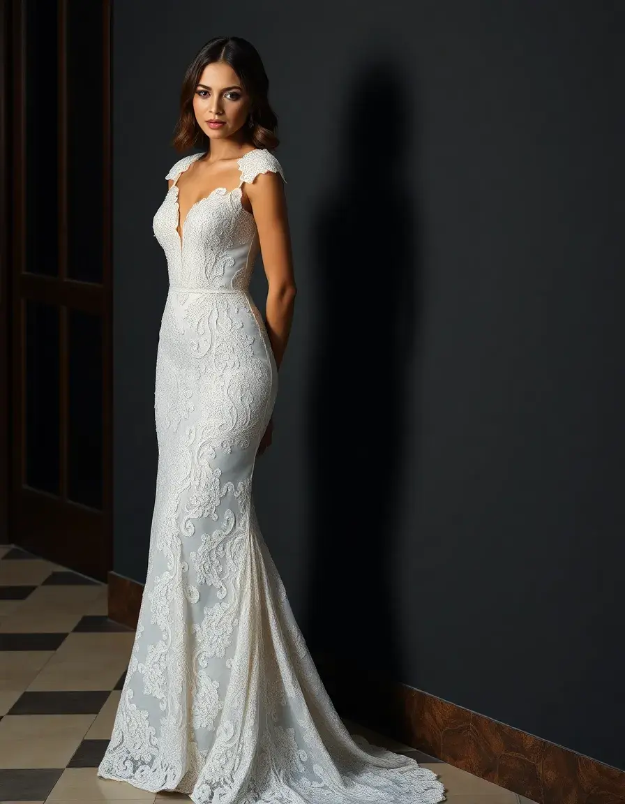 Robe de soirée blanche dentelle longue