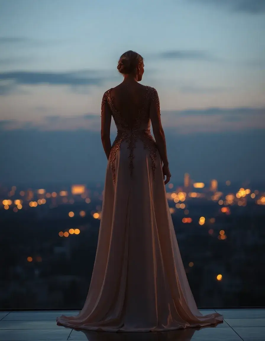 Robe de soirée longue blanche et dorée majestueuse