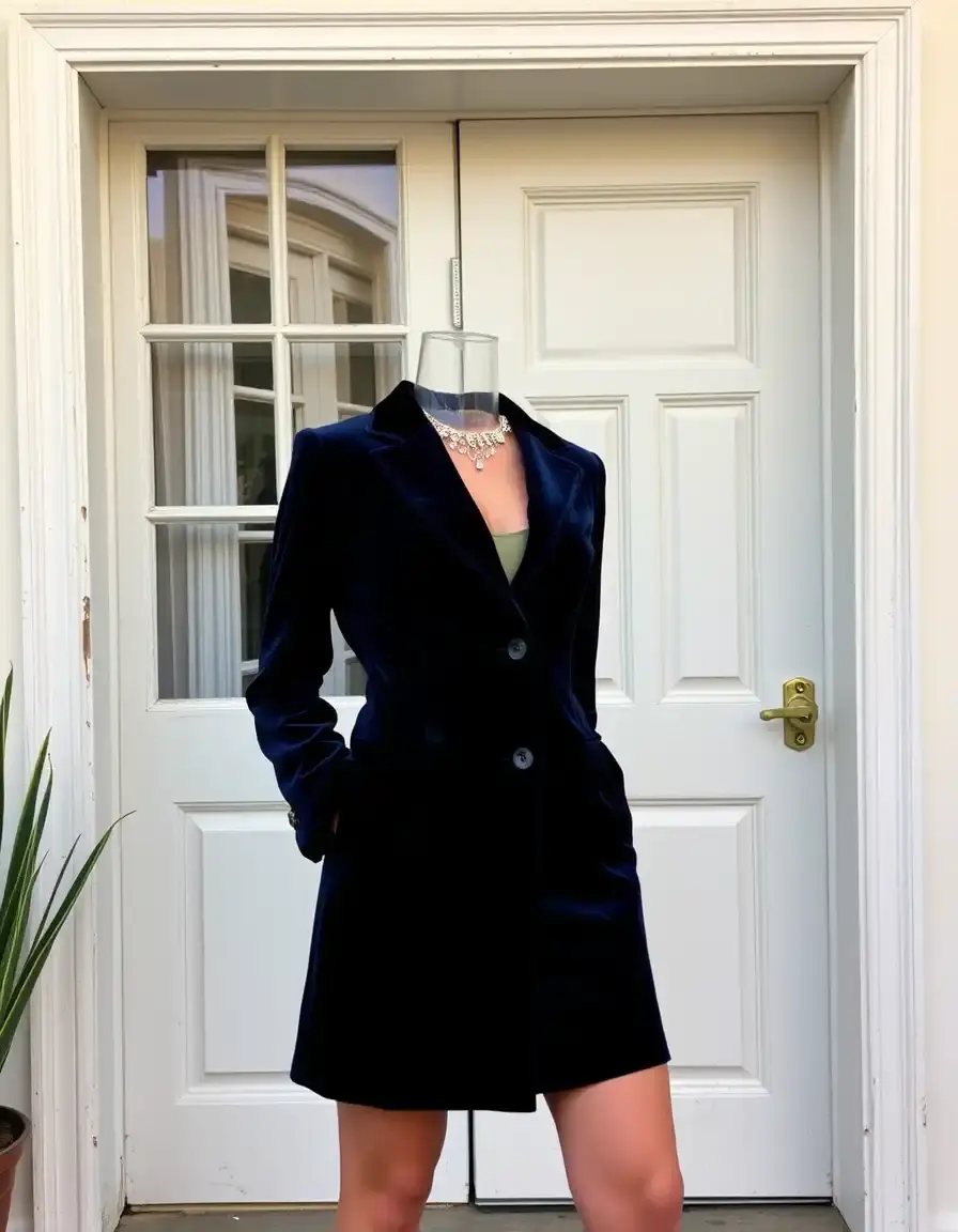 Robe blazer velours bleu marine élégante