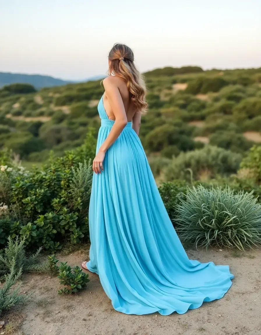Robe maxi bleu ciel fluide longue