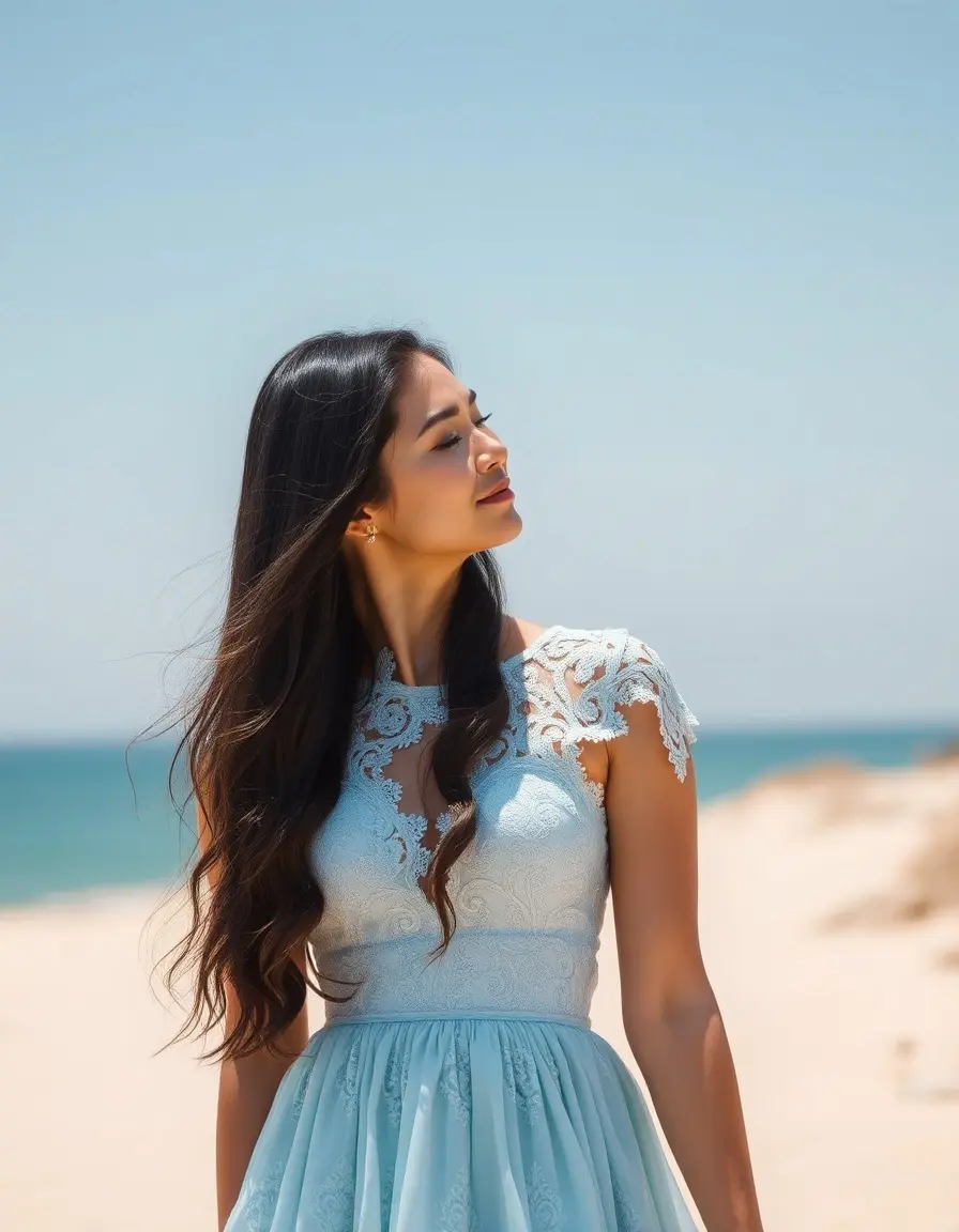 Robe en dentelle bleu ciel romantique