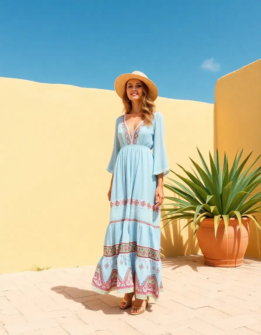 Robe bohème bleu ciel