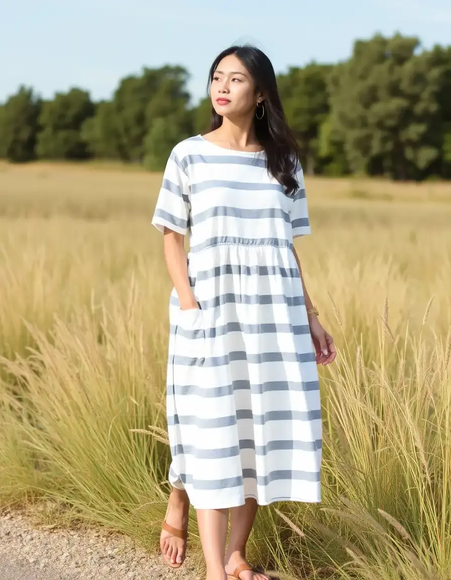 Robe casual en coton à rayures