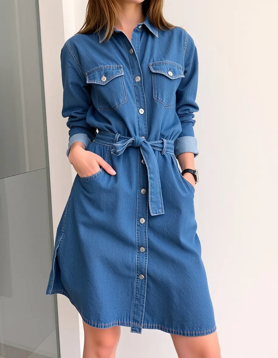 Robe chemise casual en jean