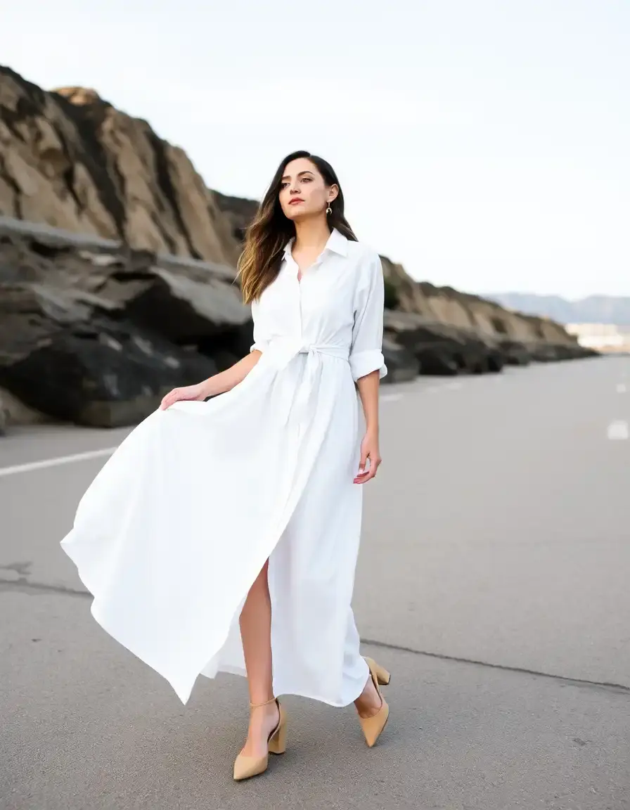 Robe chemise longue blanche classique