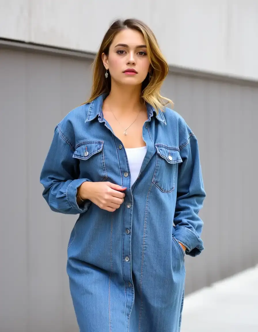 Robe chemise longue en denim casual