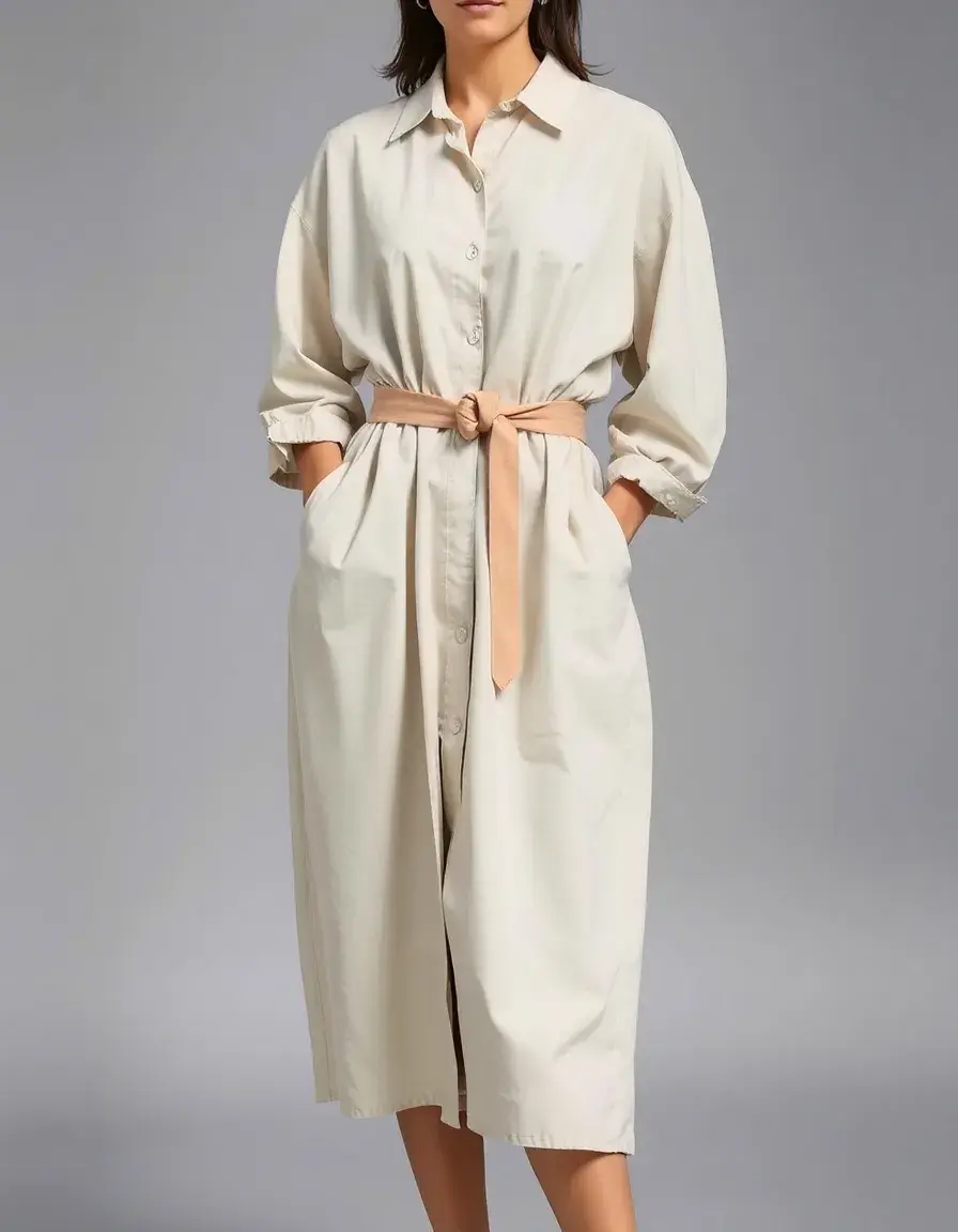 Robe chemise longue ceinturée