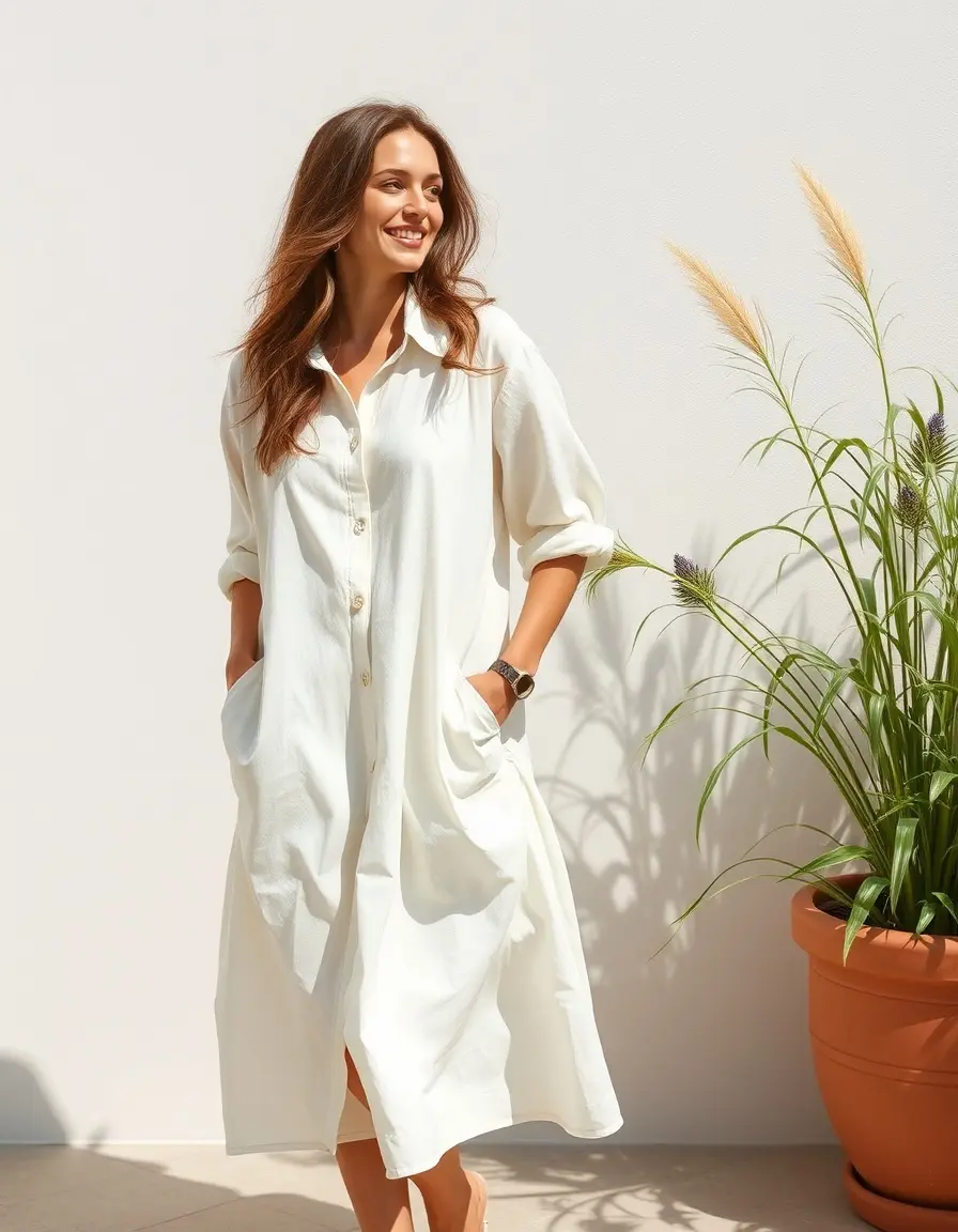 Robe chemise longue en lin pour l'été