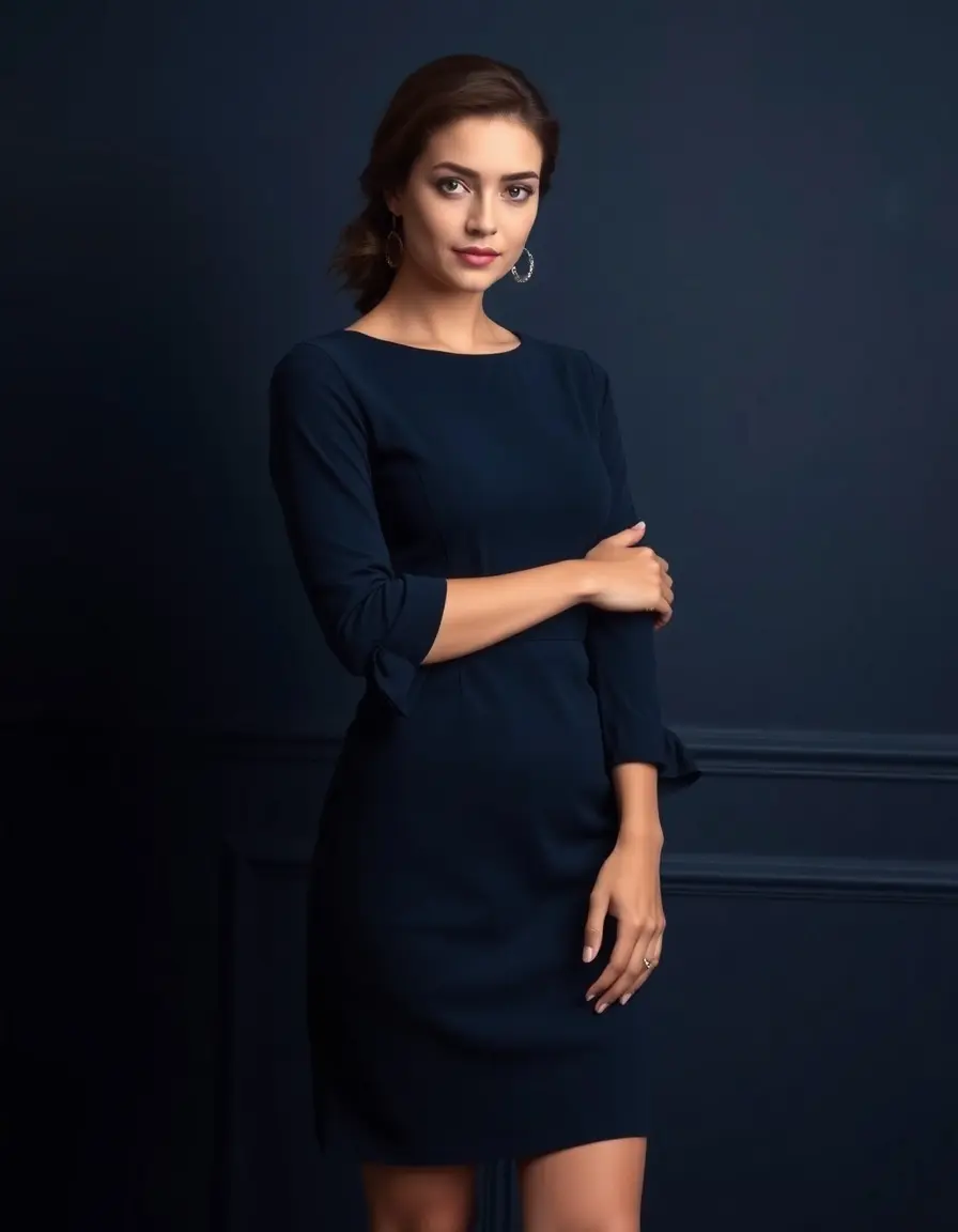 Navy Classy Dress avec manches