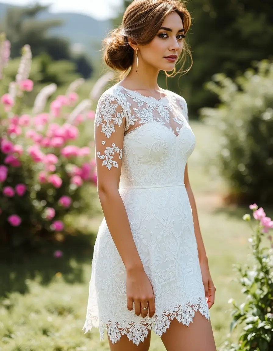Robe courte mariage dentelle romantique